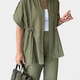 Lani - Souprava košile a kalhoty z bavlny a lnu ve volném střihu