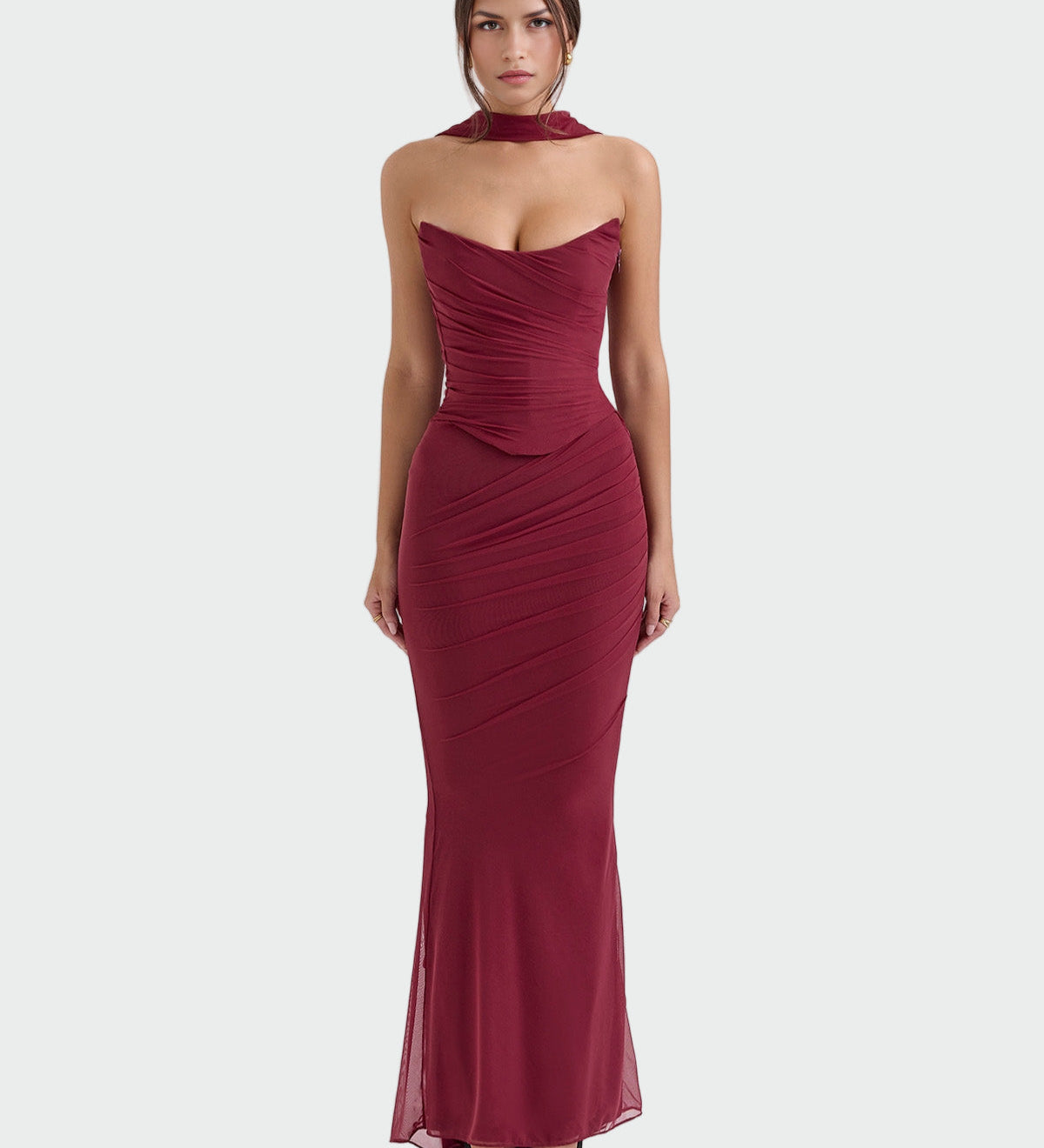 Laura - Dlouhé draperované šaty s korzetem na krk