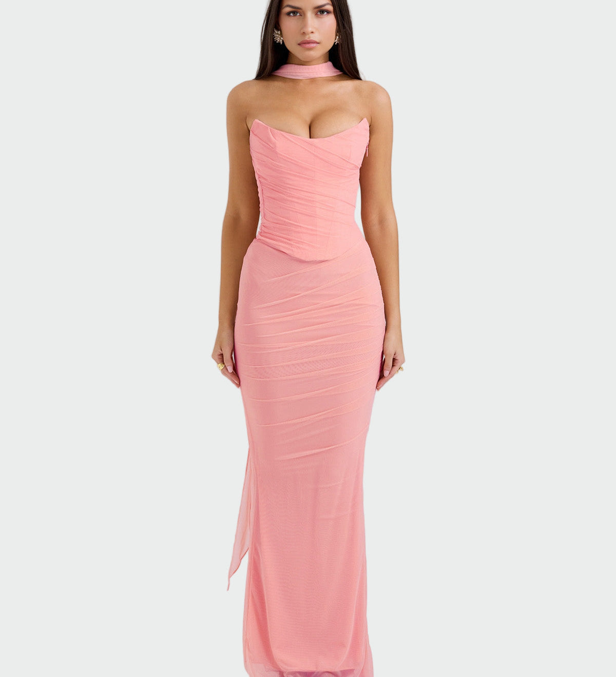 Laura - Dlouhé draperované šaty s korzetem na krk