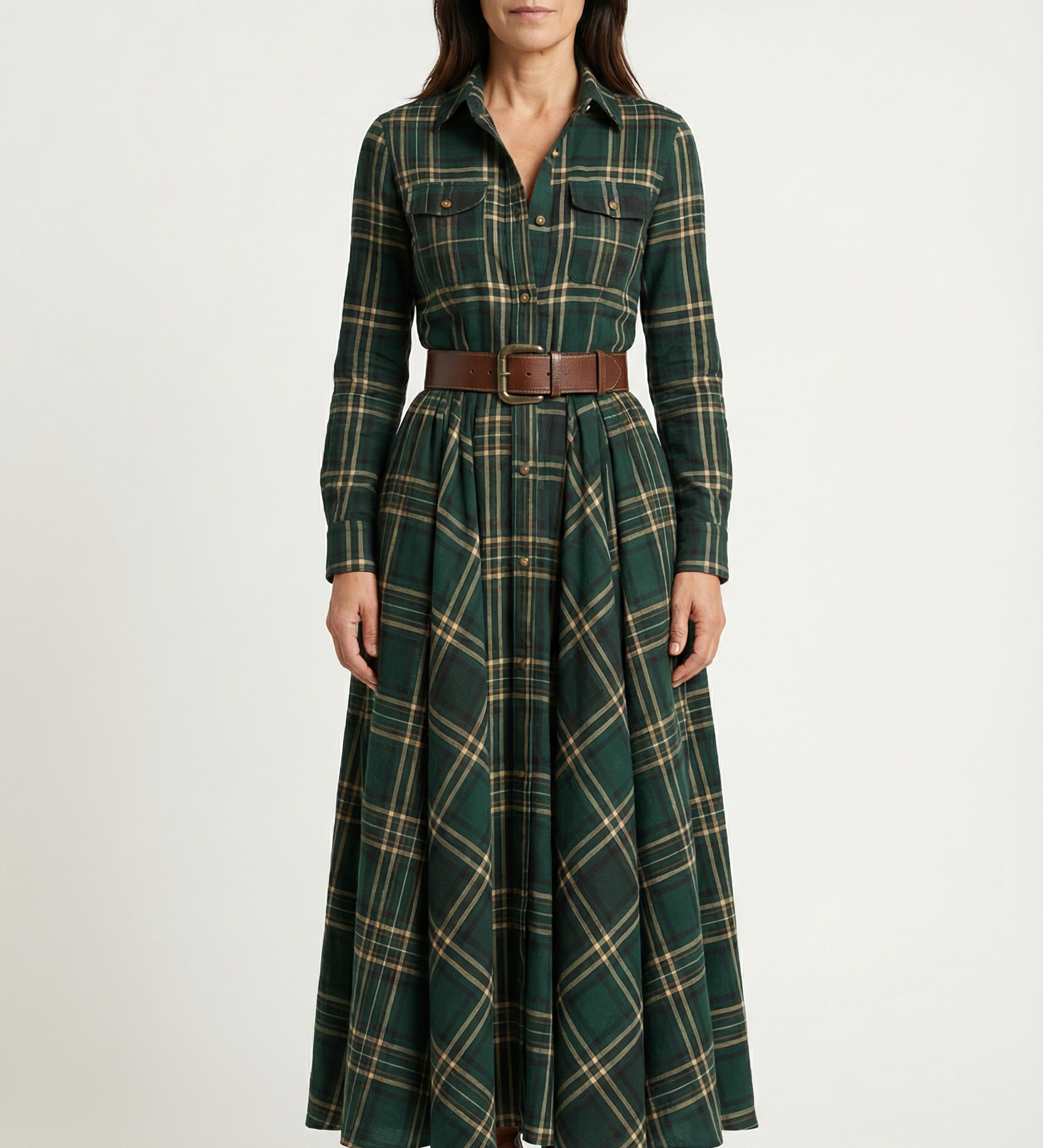 Isabella - Dlouhé šaty s kostkovaným vzorem