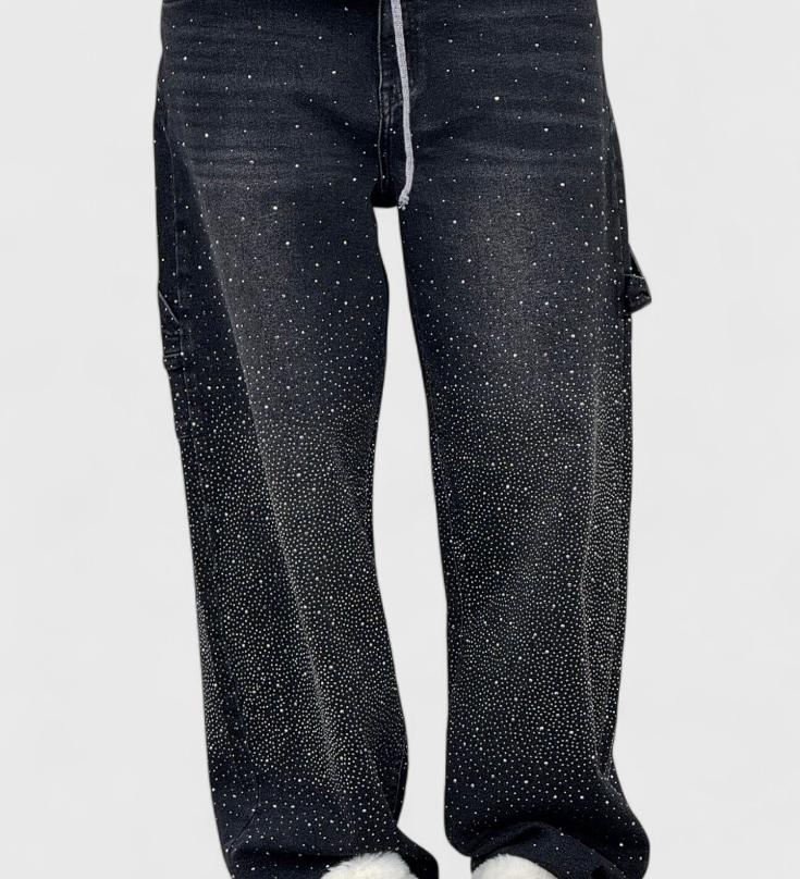 Dariya - Džíny cargo s balónovým střihem, s leskem a aplikacemi z kamínků
