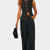 Ludovica Denimový komplet s úzkou wore a džíny s širokými nohami