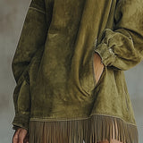 Amálie | semišové šaty s vysokým límcem a třásněmi