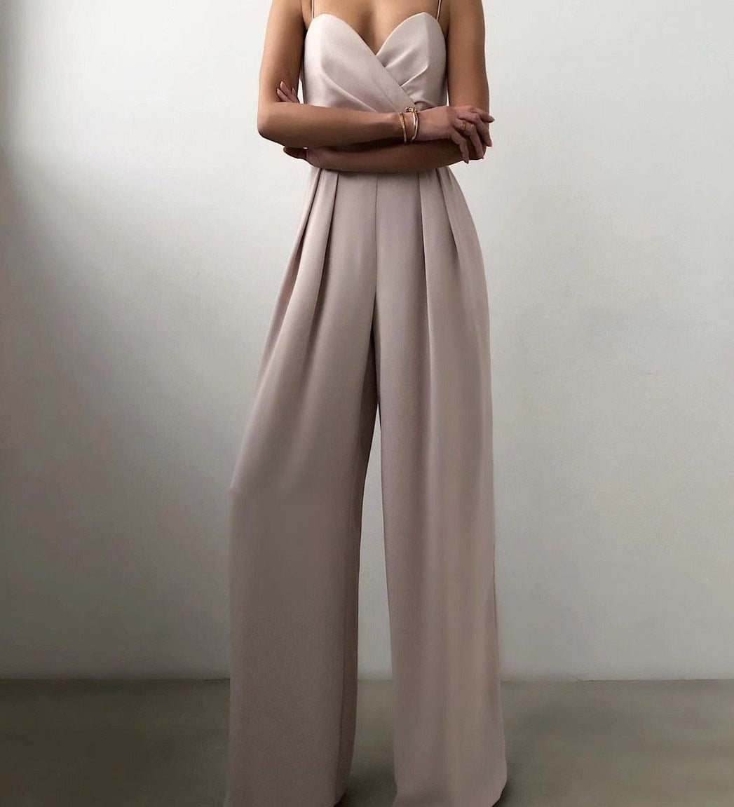 Imani - Elegantní overal se špagetovými ramínky a širokými nohavicemi