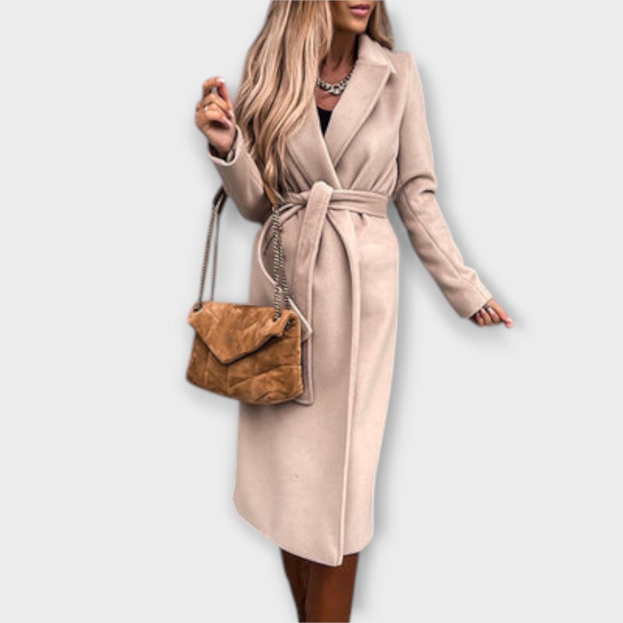 Veronika – Elegantní Dlouhý Kabát s Páskem