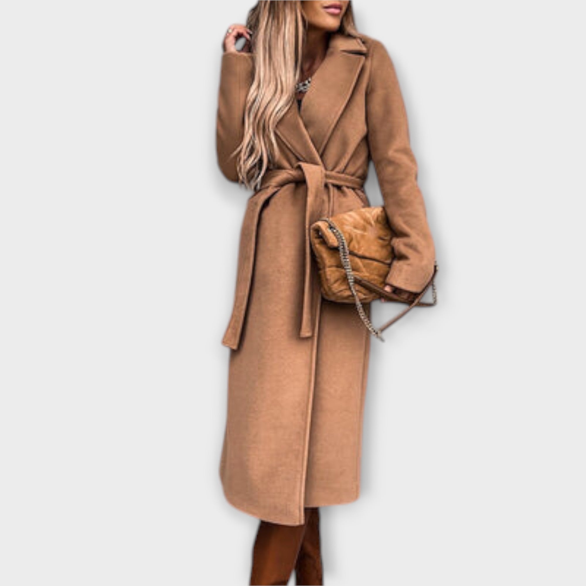 Veronika – Elegantní Dlouhý Kabát s Páskem