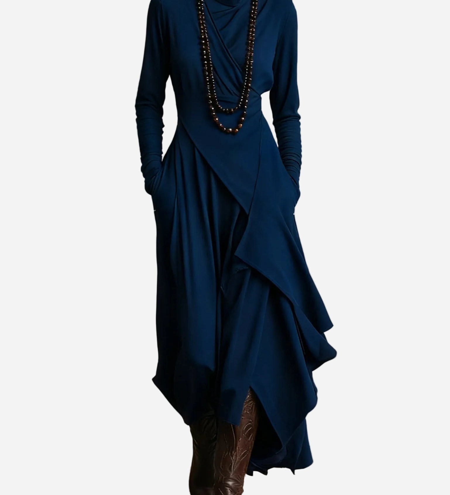 Aurora - Asymetrické midi šaty s vysokým límcem