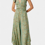 Leandra - Overal s překříženým výstřihem, splývavý materiál, zelený květinový potisk