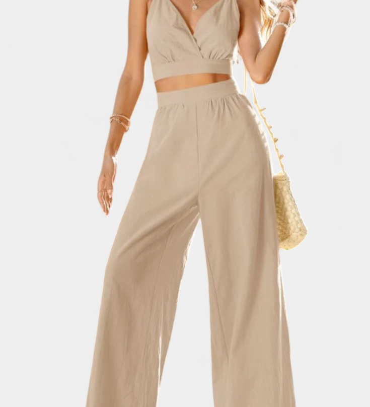 Valentina - Souprava krajková vesta s otevřeným zadním dílem a široké kalhoty